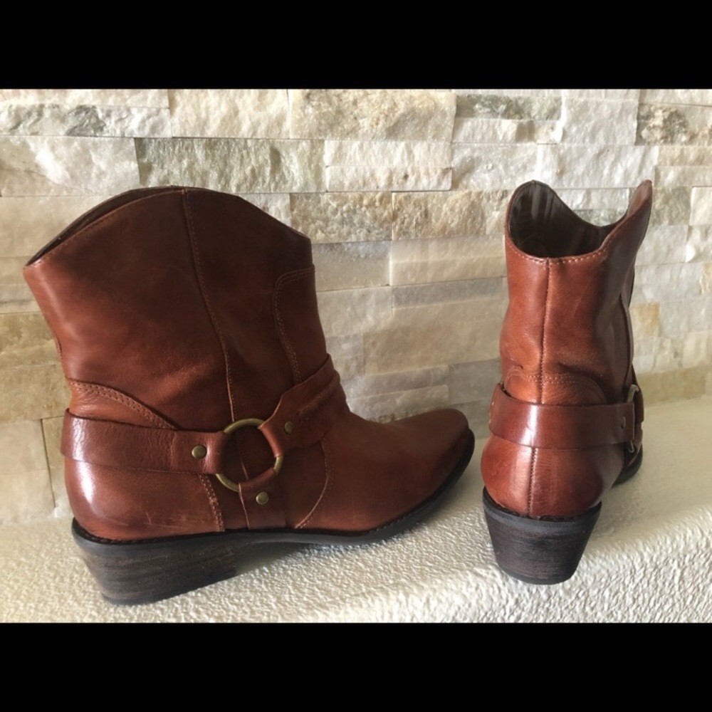 Franco Sarto Genuine Leather Western Short Harness Cowgirl Boots Cognac brown - Picture 5 of 16
